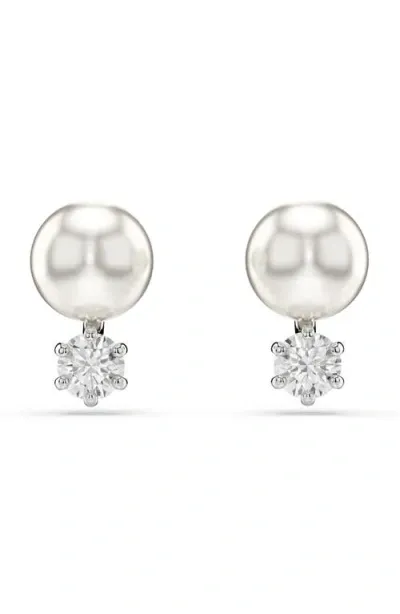 Swarovski Matrix Faux Pearl & Crystal Stud Earrings In Silver/white