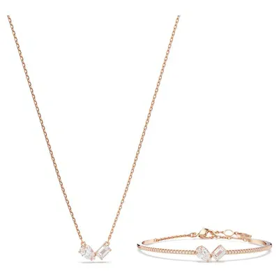 Swarovski Rose Gold-tone Mesmera Mixed Cuts Bangle Bracelet & Pendant Necklace Set, 15" + 2-3/4" Extender In White