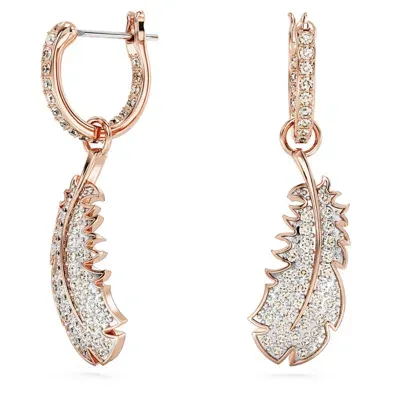 Swarovski Rose Gold-tone Nice Crystal Feather Drop Earrings