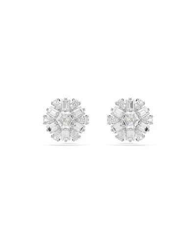 Swarovski Snowflake White Rhodium Plated Idyllia Stud Earrings In Silver