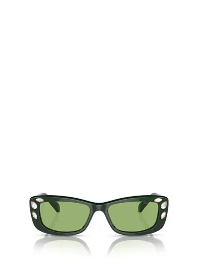 Swarovski Crystal-embellished Rectangle-frame Sunglasses In Dark Green