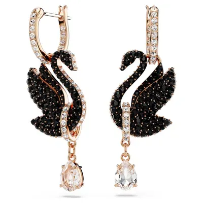 Swarovski Swan Drop Earrings In Black