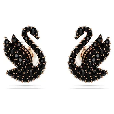 Swarovski Swan Stud Earrings In Black