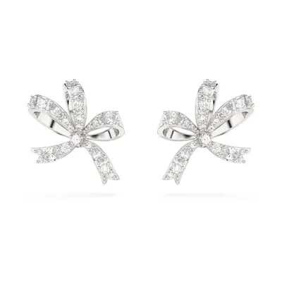 Swarovski Volta Crystal Bow Stud Earrings In Rhodium Plated In Silver