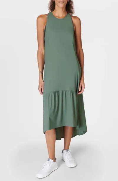 Sweaty Betty Ace Racerback Midi Dress In Cool Forest Green