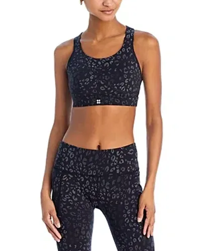 Sweaty Betty Power Animal Print Sports Bra In Black Reflective Leopard Print