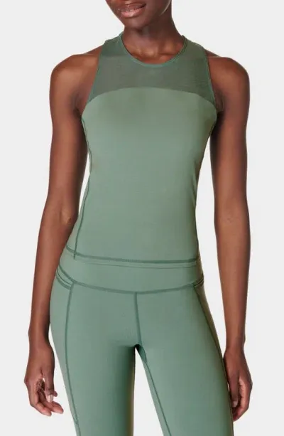 Sweaty Betty Power Illusion Mesh Workout Tank In Cool Forest Green