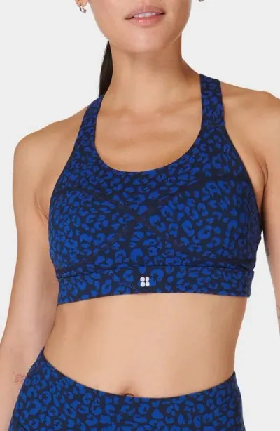 Sweaty Betty Power Medium Support Sports Bra In Blue Painted Animal Print