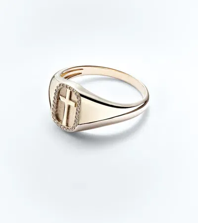 Sydney Evan Cross Icon 14kt Gold Ring With Diamonds