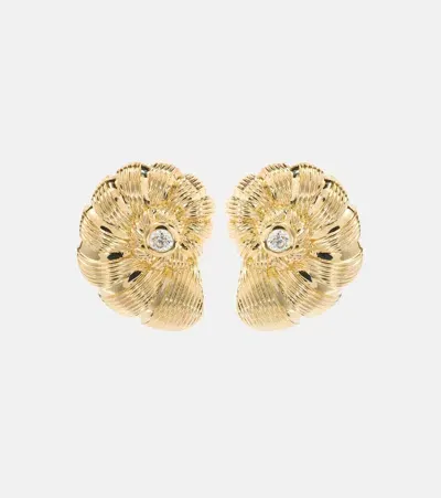 Sydney Evan Large Nautilus Shell 14kt Gold Earrings With Diamonds