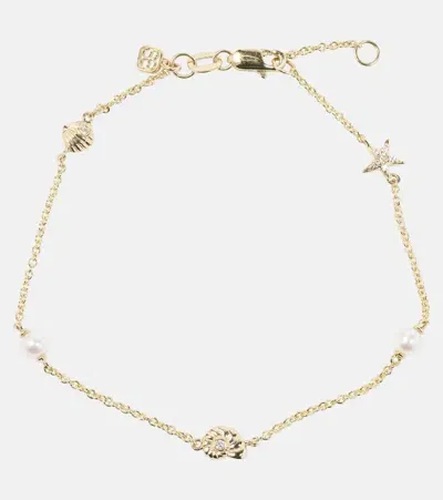 Sydney Evan Shells 14kt Gold Chain Bracelet With Diamonds And Freshwater Pearls