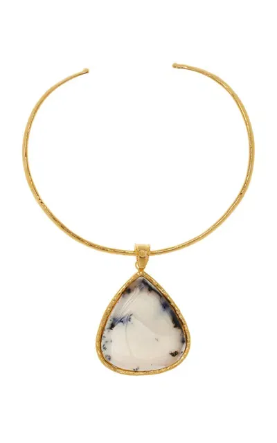 Sylvia Toledano 18k Yellow Gold Plated One-of-a-kind  Agate Dendritique Collar Necklace In White