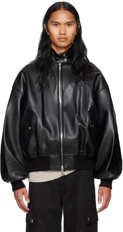 System Black Herrington Faux-leather Jacket In Bk Black