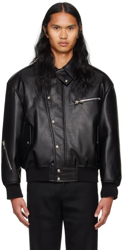 System Black Padded Faux-leather Jacket In Bk Black