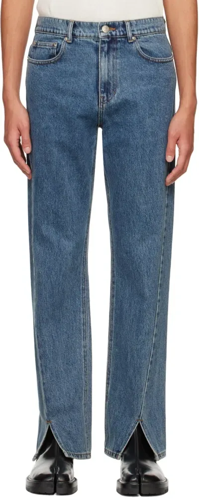 System Blue Front Slit Jeans In Bl Blue