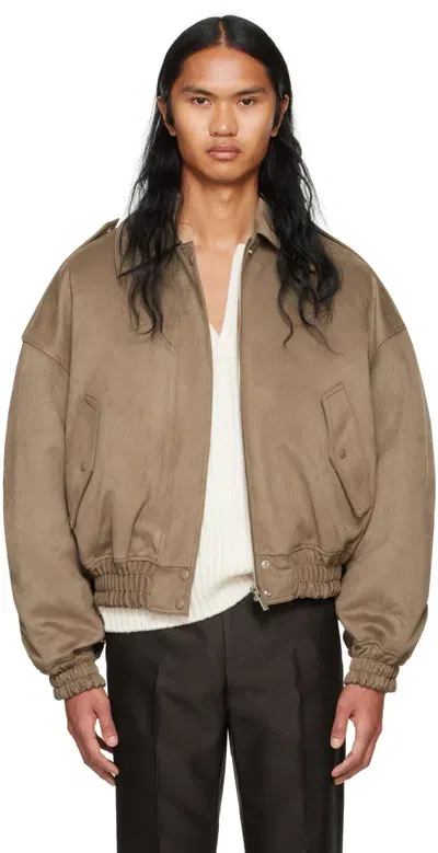 System Brown Spread Collar Faux-leather Bomber Jacket In Db Dark Brown