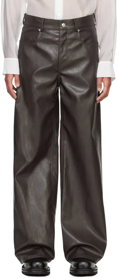 System Brown Wide-leg Faux-leather Trousers In Cb Chocolate Brown