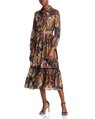 T Tahari Collared Midi Dress In Peacock Paisley