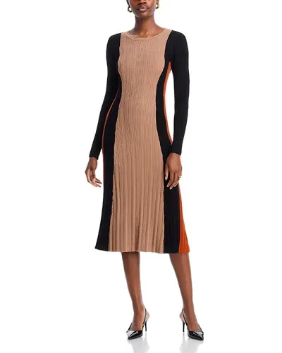 T Tahari Color Block Rib Dress In Deep Fire