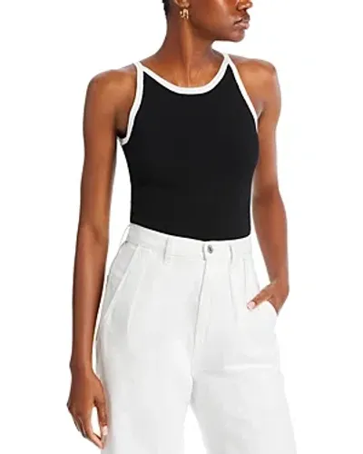 T Tahari Contrast Trim Sleeveless Top In Black White