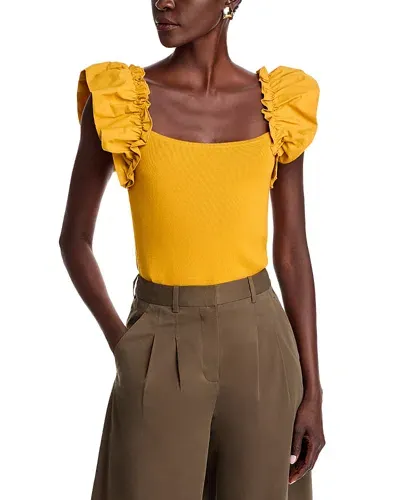 T Tahari Flutter Sleeve Top In Light Saffron