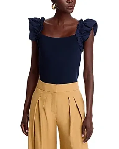 T Tahari Flutter Sleeve Top In Navy