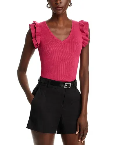 T Tahari Flutter Sleeve V Neck Top In Corsage