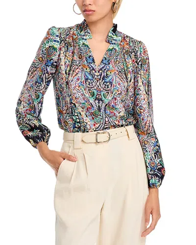 T Tahari Paisley Ruffle Collar Blouse In Royal Gard