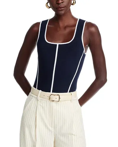 T Tahari Piped Trim Top In Navy/white