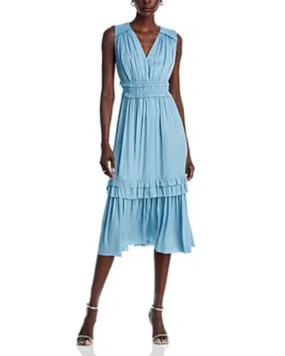 T Tahari Ruffled Midi Dress In Sea Star