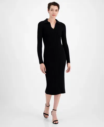 T Tahari Long Sleeved Baby Cable Dress In Black