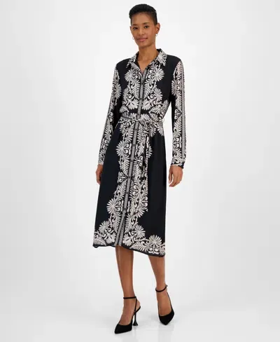 T Tahari Women's Printed Long-sleeve Midi Shirtdress In Parisian P