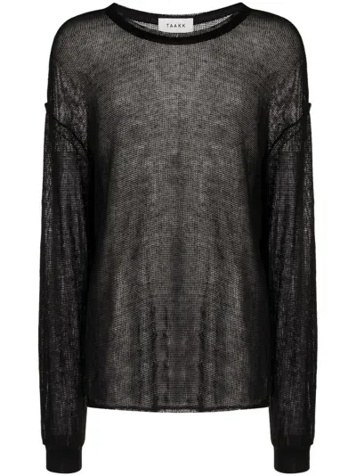 Taakk Semi-sheer Linen Knitted Jumper In Black