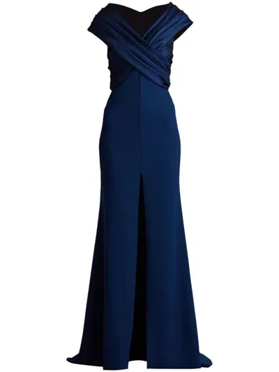 Tadashi Shoji Benz Pleated Gown In Blue