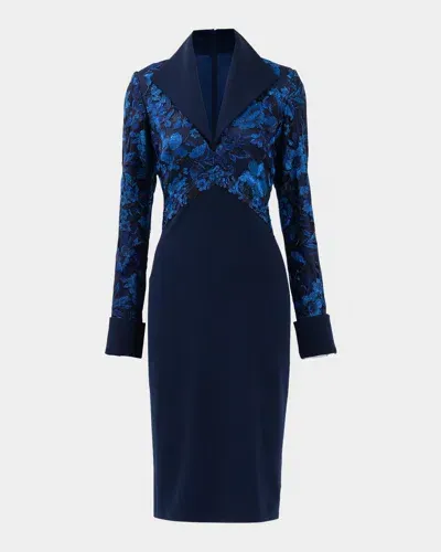 Tadashi Shoji Embroidered Lace And Crepe Bodycon Dress In Midnight