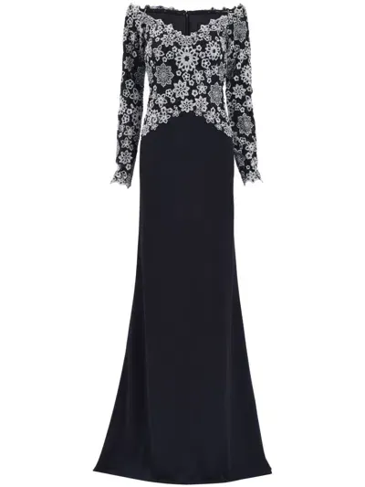 Tadashi Shoji Floral-embroidered Dress In Black/ivory