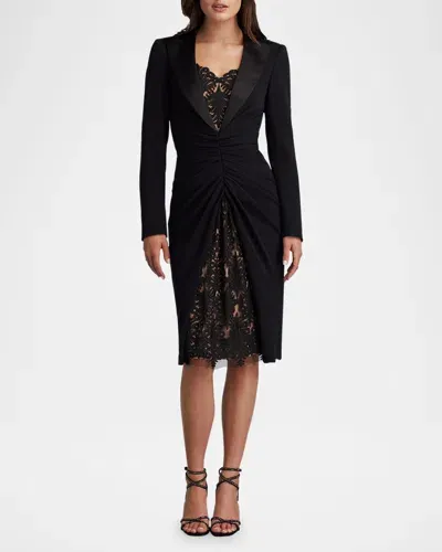 Tadashi Shoji Pleated Corded Lace And Crepe Bodycon Dress In Black/nude