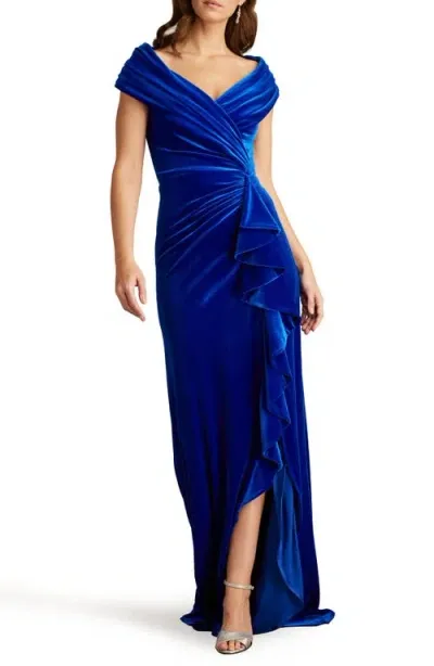 Tadashi Shoji Portrait Collar Velvet Gown In Blue