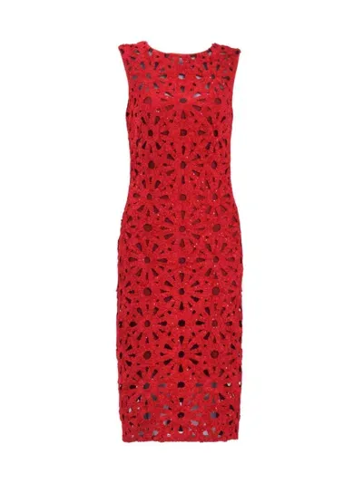 Tadashi Shoji Women's Floral Chenille Sleeveless Midi-dress In Flame