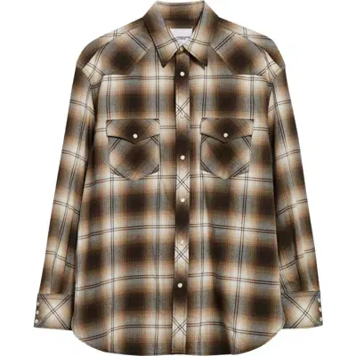 Takahiromiyashita The Soloist Takahiromiyashita Thesoloist. X Rafu Plaid Snap-up Western Shirt In Brown