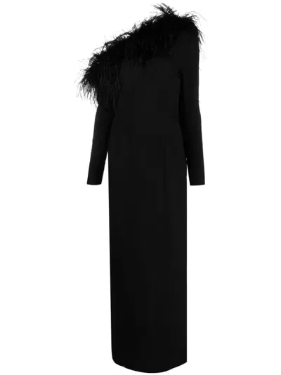 Taller Marmo Garbo Feather-trim Dress In Black