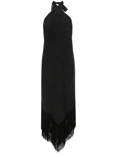 Taller Marmo Main Nina Fringed Long Dress In Black