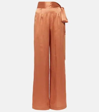 Taller Marmo Verdi Silk Satin Wide-leg Pants In Green