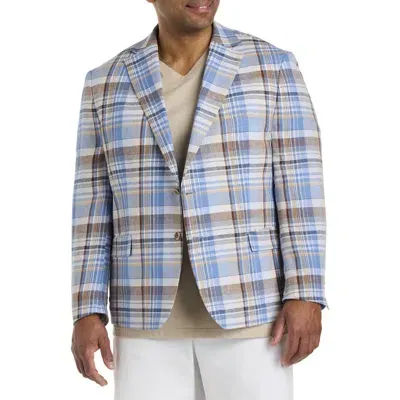 Tallia Madras Plaid Linen Sport Coat In Blue Multi