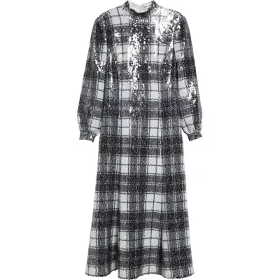 Tanner Fletcher Gender Inclusive Patsy Plaid Sequin Long Sleeve Dress In Black Sequin Plaid