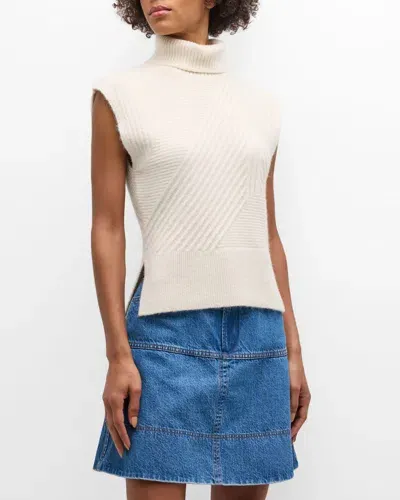 Tanya Taylor Aaron Alpaca Knit Sleeveless Turtleneck Sweater In Cream