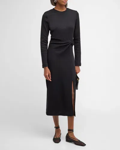 Tanya Taylor Cody Twist-waist Long-sleeve Midi Dress In Black