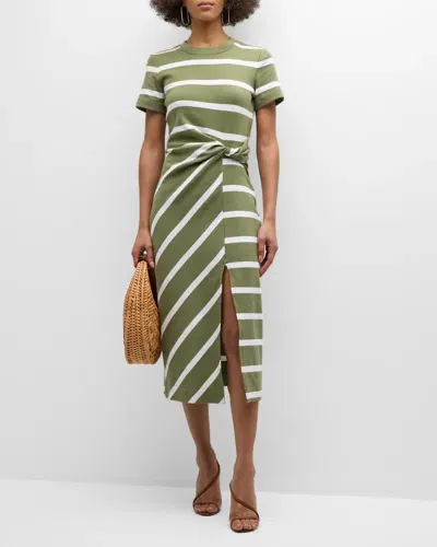 Tanya Taylor Cody Twisted-waist Short-sleeve Striped Midi Dress In Army Cream