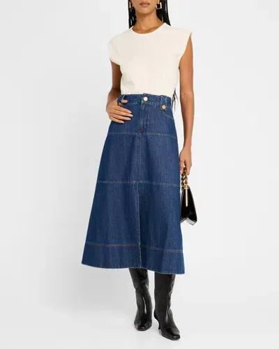 Tanya Taylor Hudie A-line Denim Skirt In Classic Indigo Blue