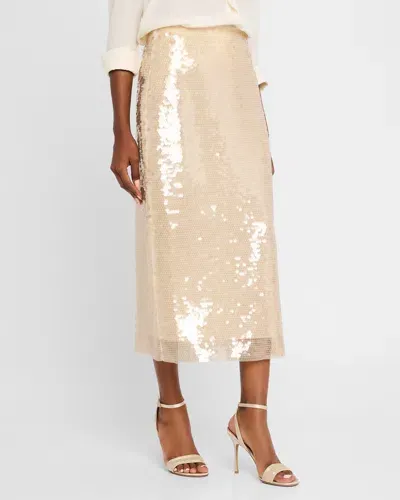 Tanya Taylor Kiah Sequin Midi Skirt In Champagne